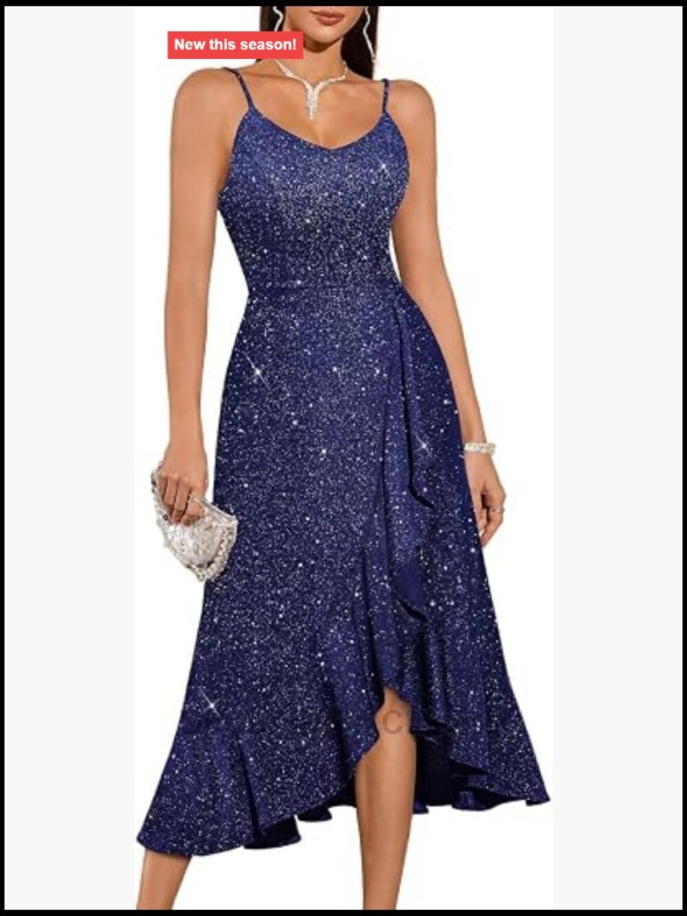 Sequin Cocktail Dress Formal Wedding Guest V-Neck High Low